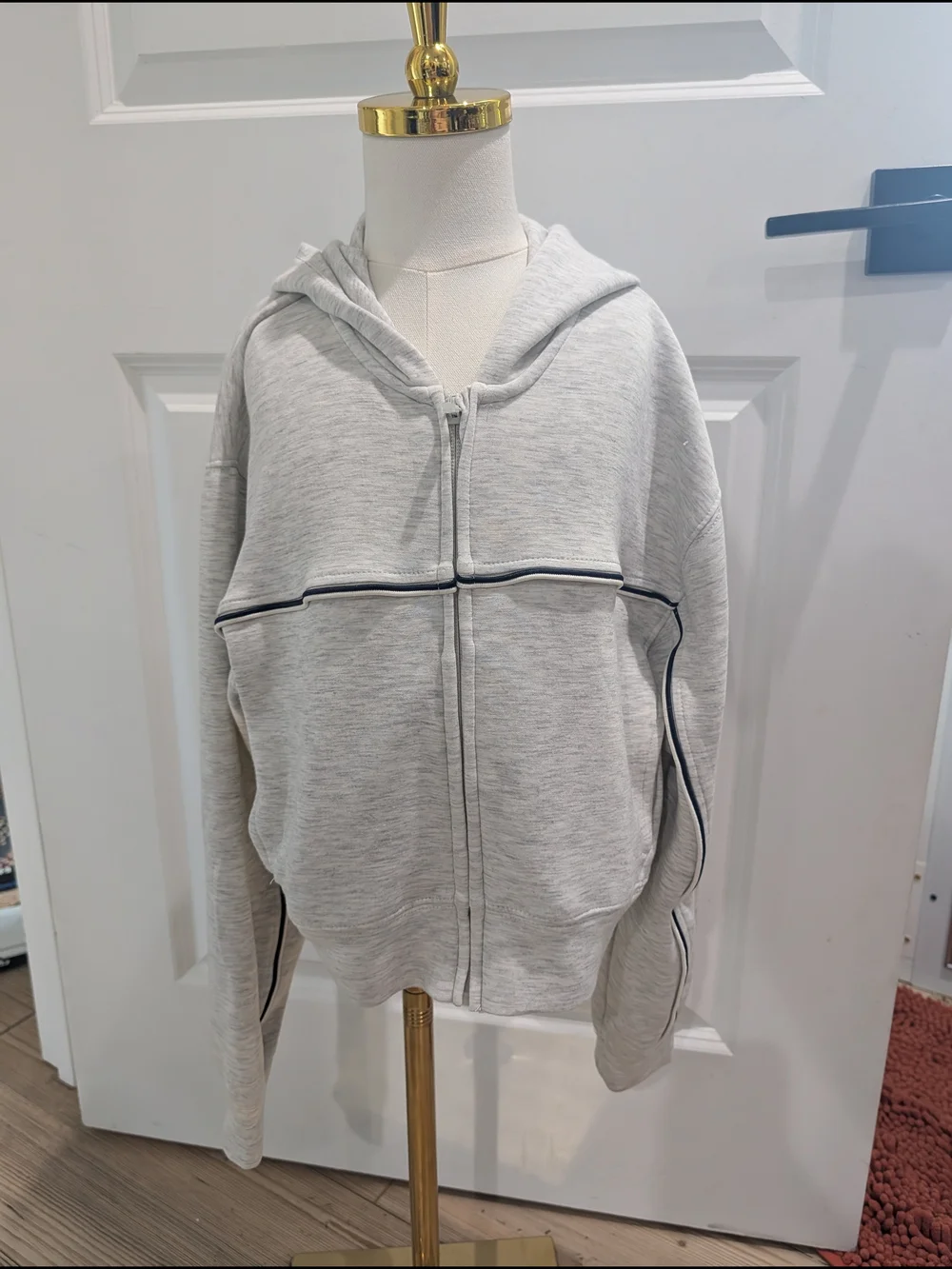 Zara‎ Heather Gray Hooded Zip Jacket with Navy Piping